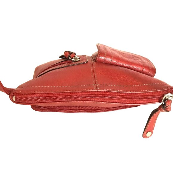 Tignanello Red Leather Crossbody Bag With Pockets & Zippers - Picture 4 of 9